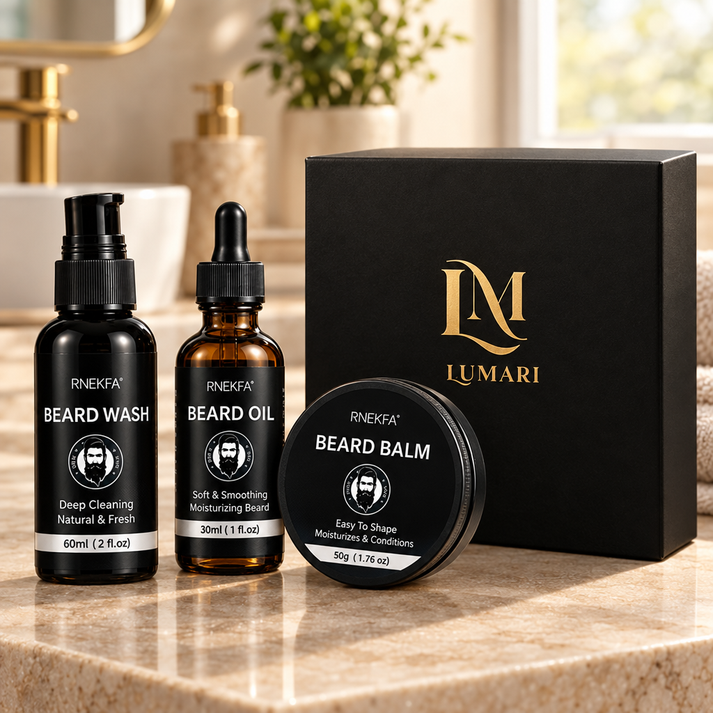 Bathroom lifestyle photo, original product labels