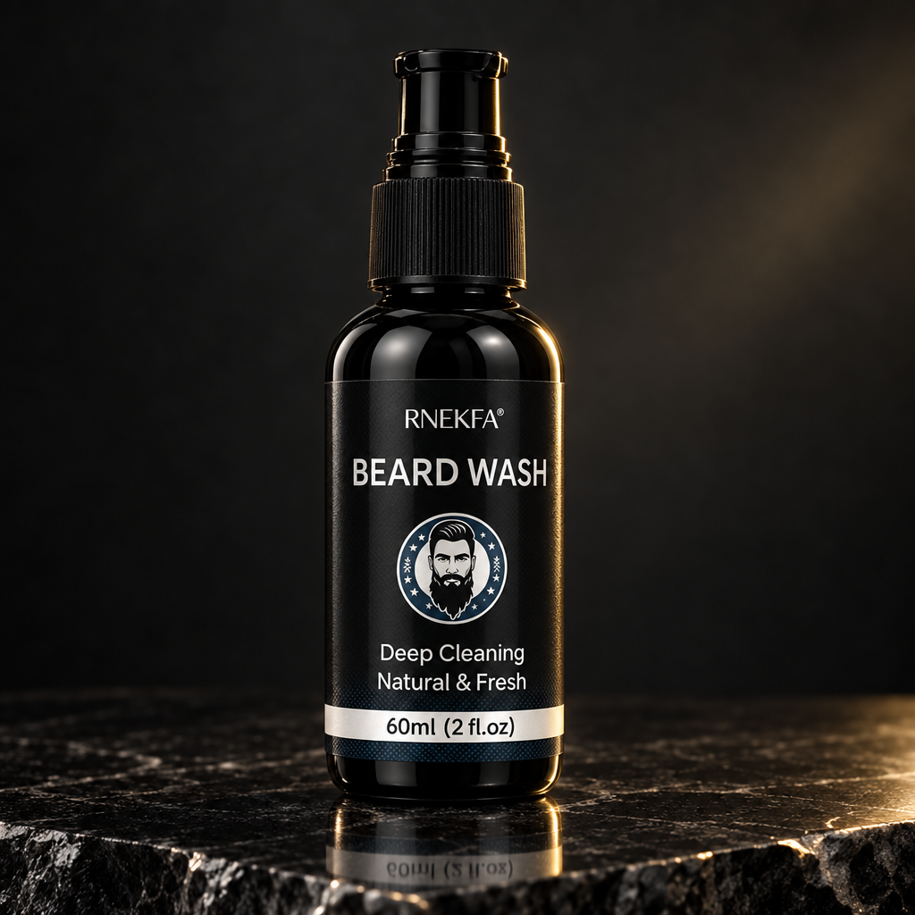 Beard wash bottle in a premium black-stone setting