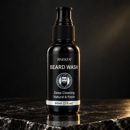 Beard wash bottle in a premium black-stone setting