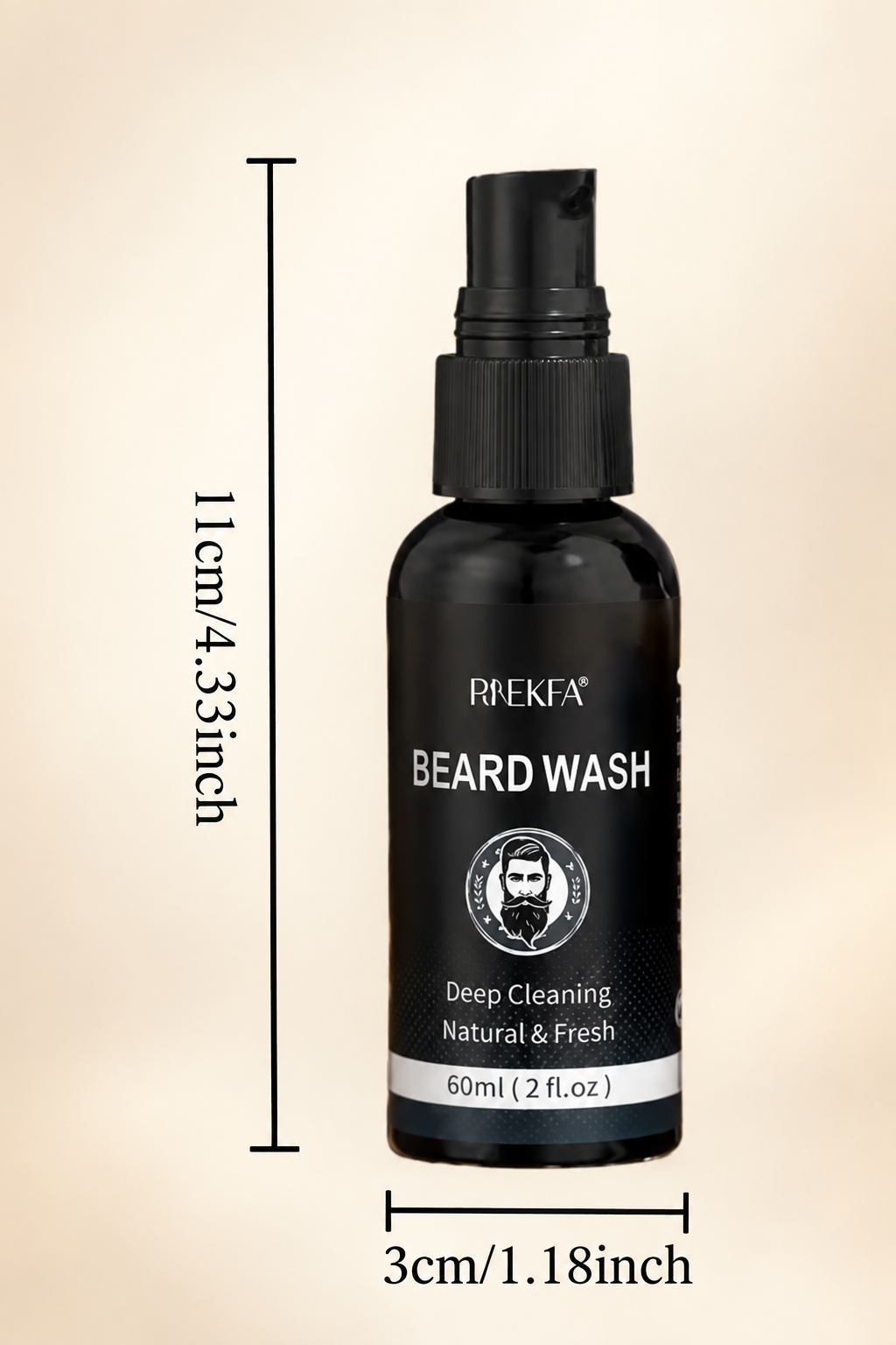 Beard wash dimension image with a premium ivory background
