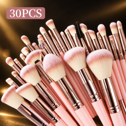 Close fan of brushes with 30PCS badge on black and gold