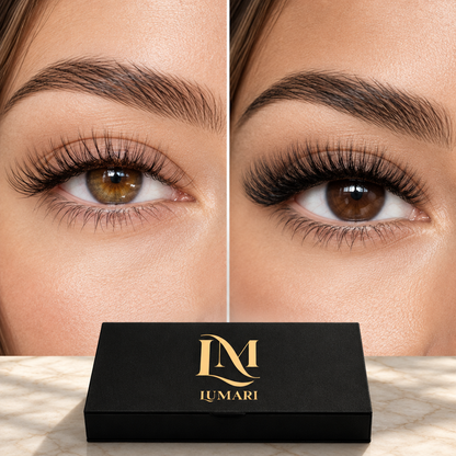 Editorial comparison of softer and fuller lash looks