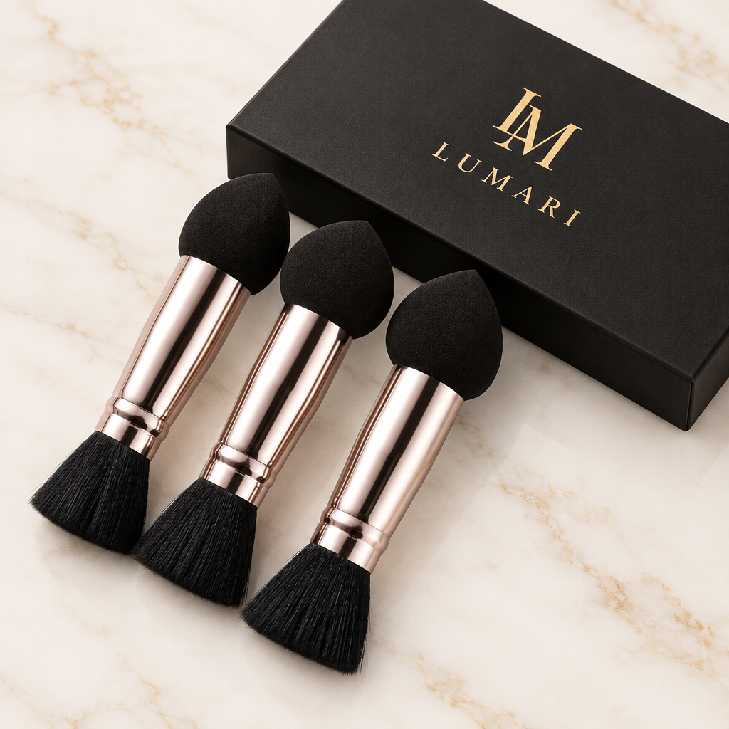 Hero shot of black brush set with Lumari box