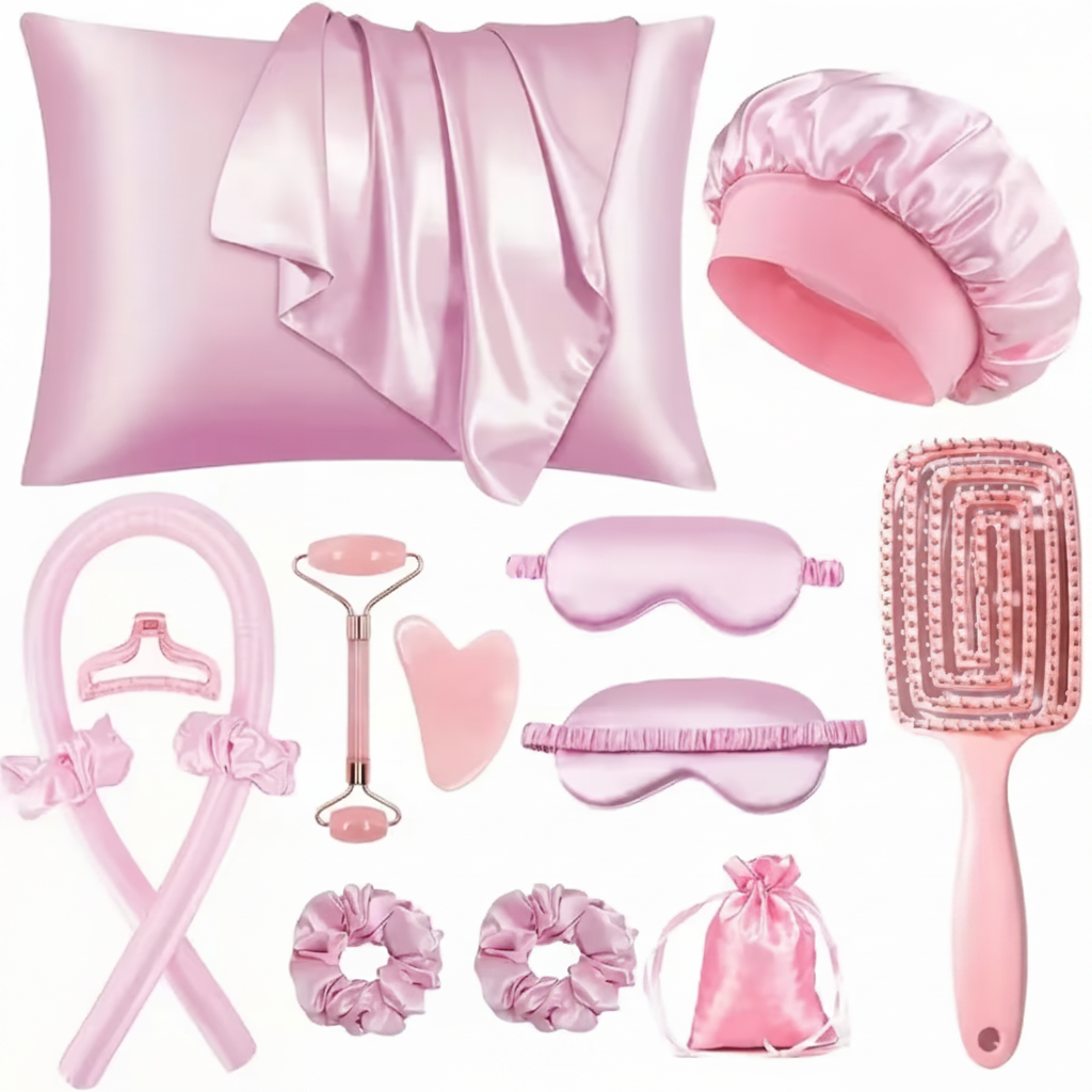 Pink satin sleep set, badge removed