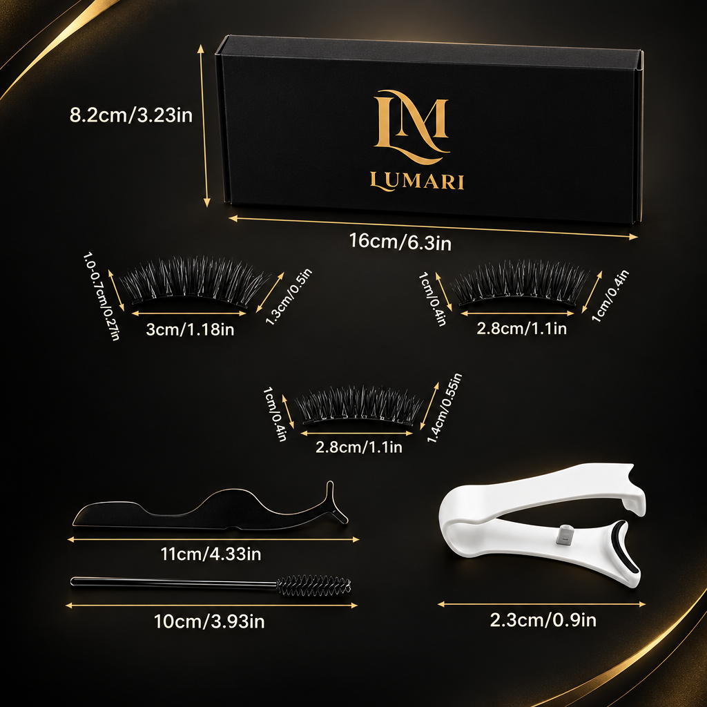 Premium black-and-gold Lumari size chart