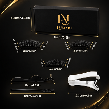 Premium black-and-gold Lumari size chart