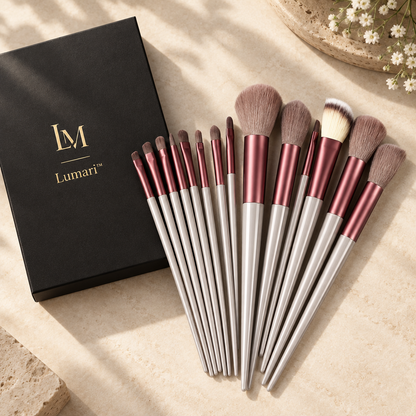 Styled brush flat lay with branded box